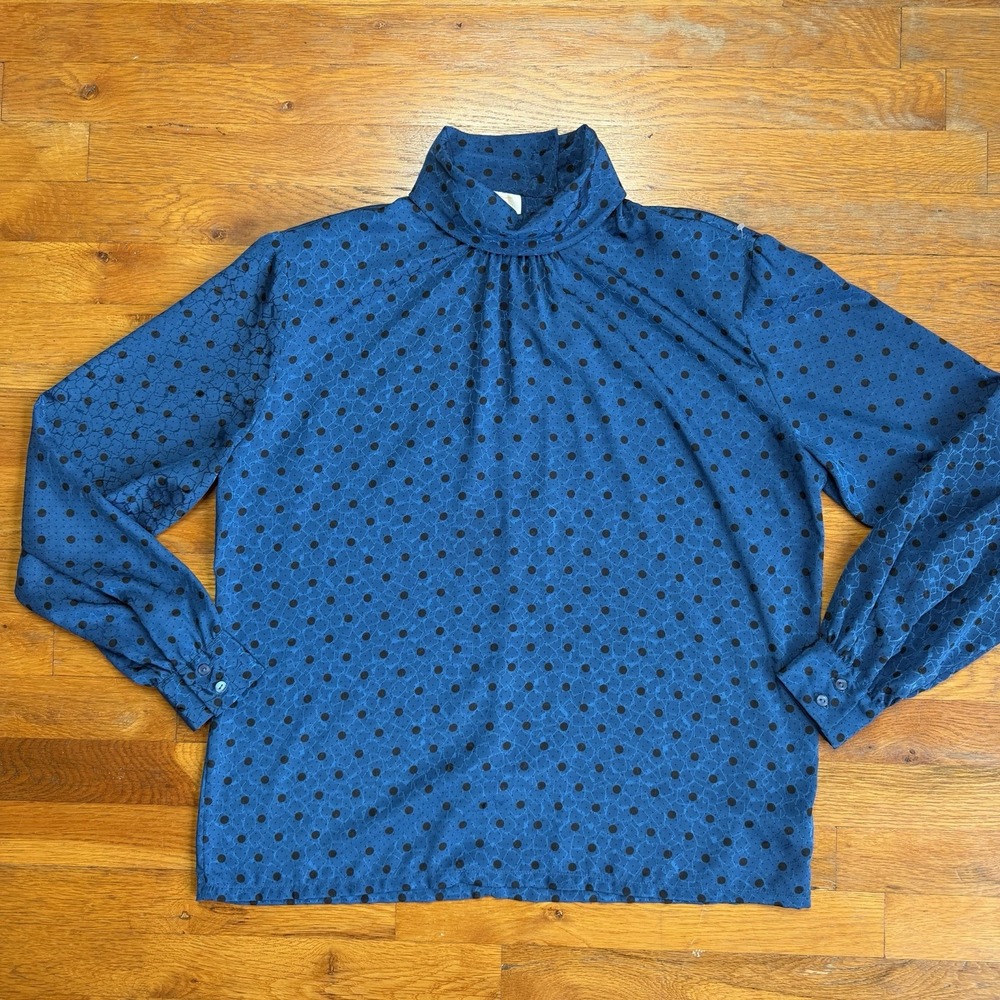 Vintage Pendleton Country Sophisticates Teal Blue Floral Blouse Sz 14 Dots WMNS
